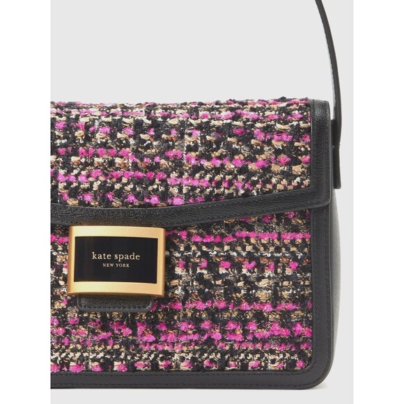 New Kate Spade Katy Tweed Flap Shoulder bag Pink Multi - Picture 4 of 6